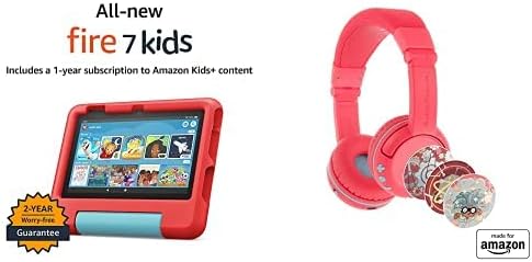 Fire 7 Tablet Tablet. כולל אש 7 טבליות לילדים | אדום ועשוי עבור Playtime Volume מגביל אוזניות Bluetooth